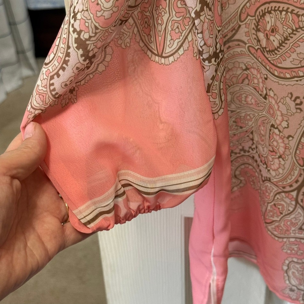 Joseph Ribkoff Sheer Pink Paisley Tunic Blouse Top 3/4 Sleeve Keyhole Size 12 - Picture 10 of 14